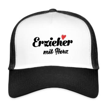 Erzieher mit Herz Erzieherin Kindergarten - Trucker Cap - Weiß/Schwarz - Vorne