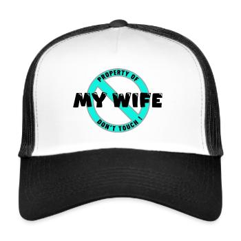 Propriété de ma femme, noir .En - Casquette trucker  - blanc/noir - Devant