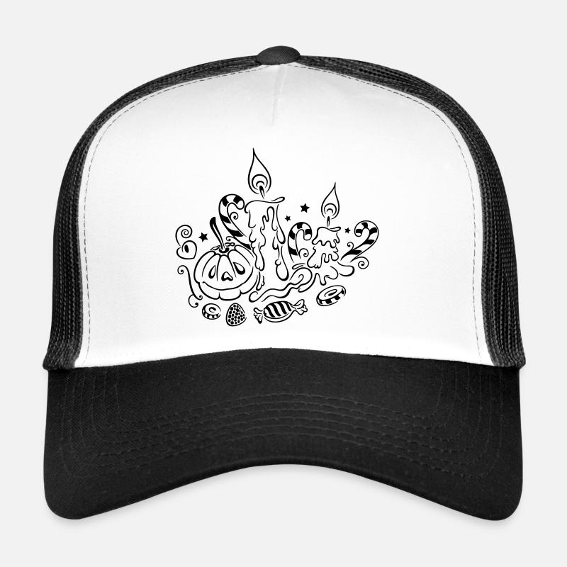 Halloween, candles with pumpkins and sweets Trucker Cap