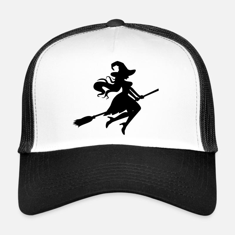 Halloween_Hexe auf Zauberstab Hexenjagd - Trucker Cap - Weiß/Schwarz
