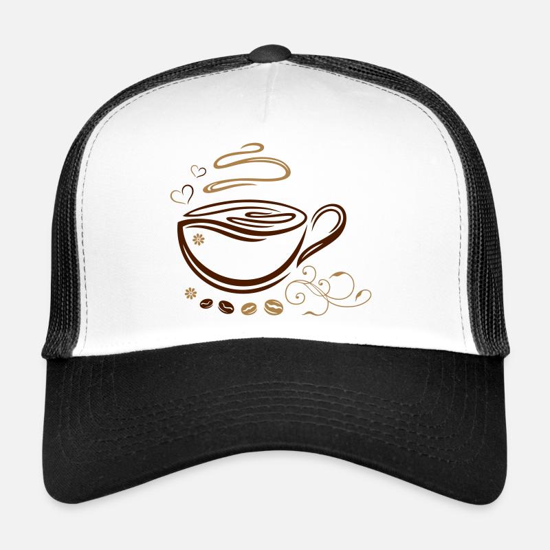 Coffee Cup with coffee beans and hearts. Trucker Cap