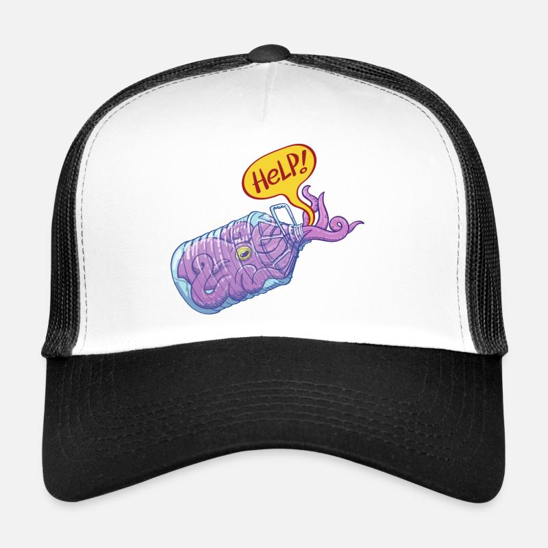 Pieuvre dans bouteille plastique demande d'aide Casquette trucker 