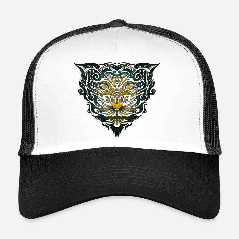 Tigerkopf Tribal (farbig) - Trucker Cap - Weiß/Schwarz