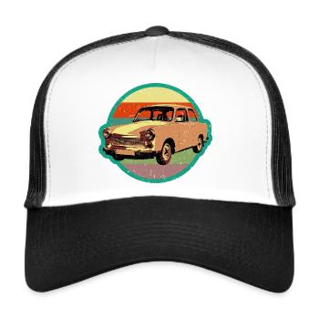 Coole Trabi DDR Pappe im retro used look - Trucker Cap - Weiß/Schwarz - Vorne