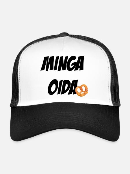 Minga oida - München - Brezel - Trucker Cap - Weiß/Schwarz