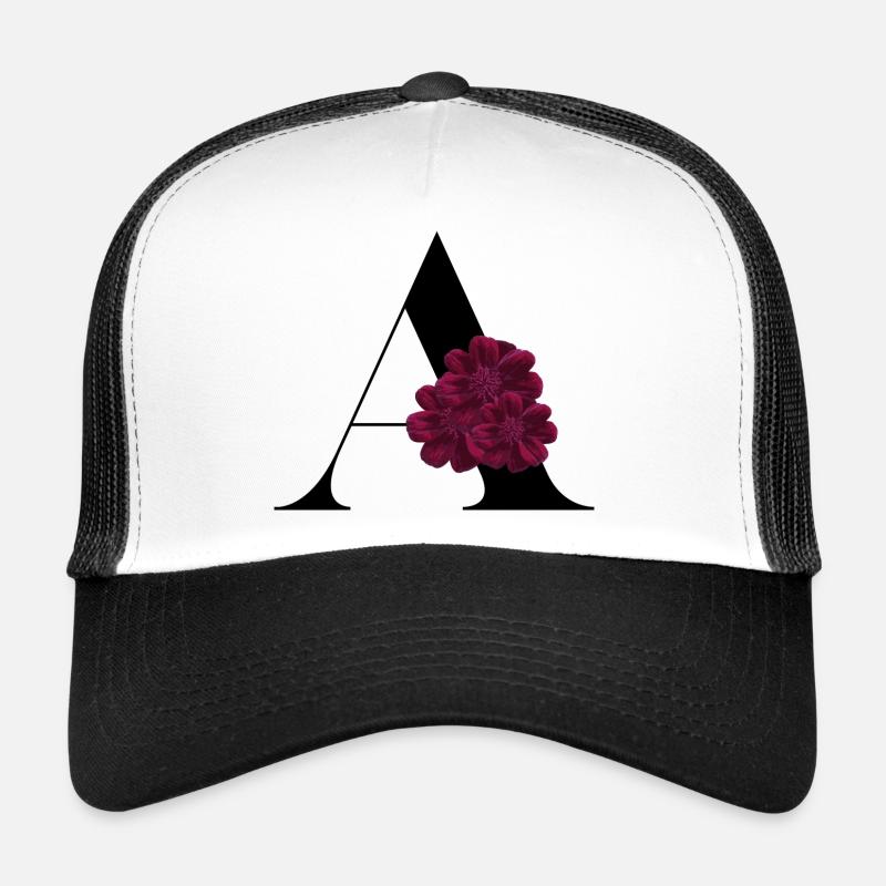 lettre A fleuris - Casquette trucker  - blanc/noir