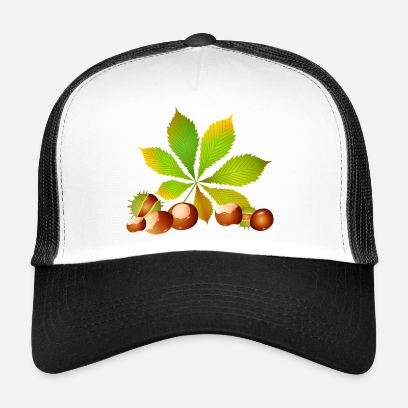 châtaignes brun vif avec feuille de châtaignier - Casquette trucker  - blanc/noir