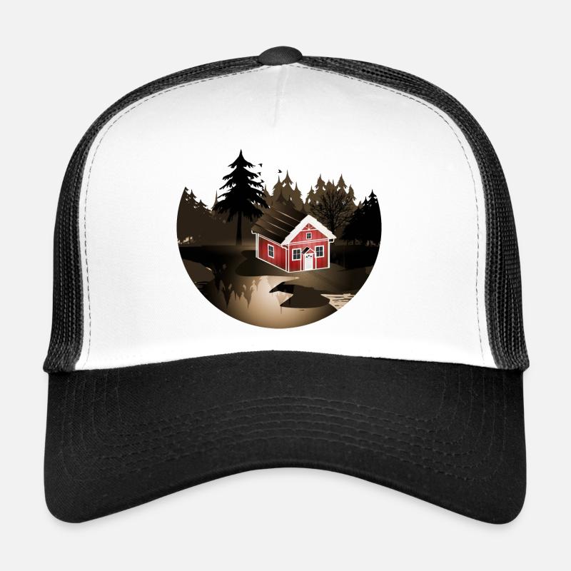 petite maison suédoise à l'orée de la forêt en sépia Casquette trucker 