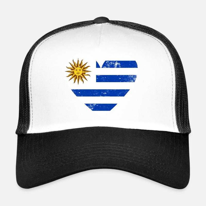 Uruguay Flaggenherz - Trucker Cap - Weiß/Schwarz