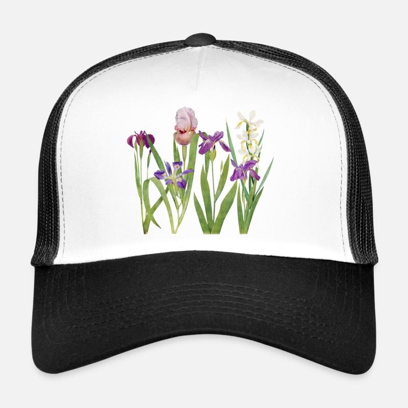 Wilde Iris und Orchidee Botanisches Design - Trucker Cap - Weiß/Schwarz