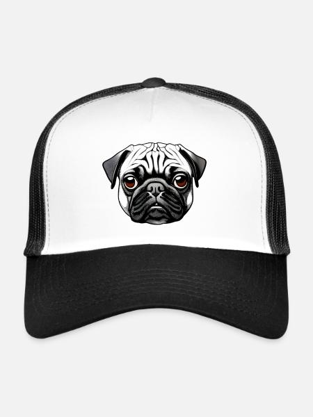 Pug Design Graphic Print Motif - Trucker Cap - white/black - Front