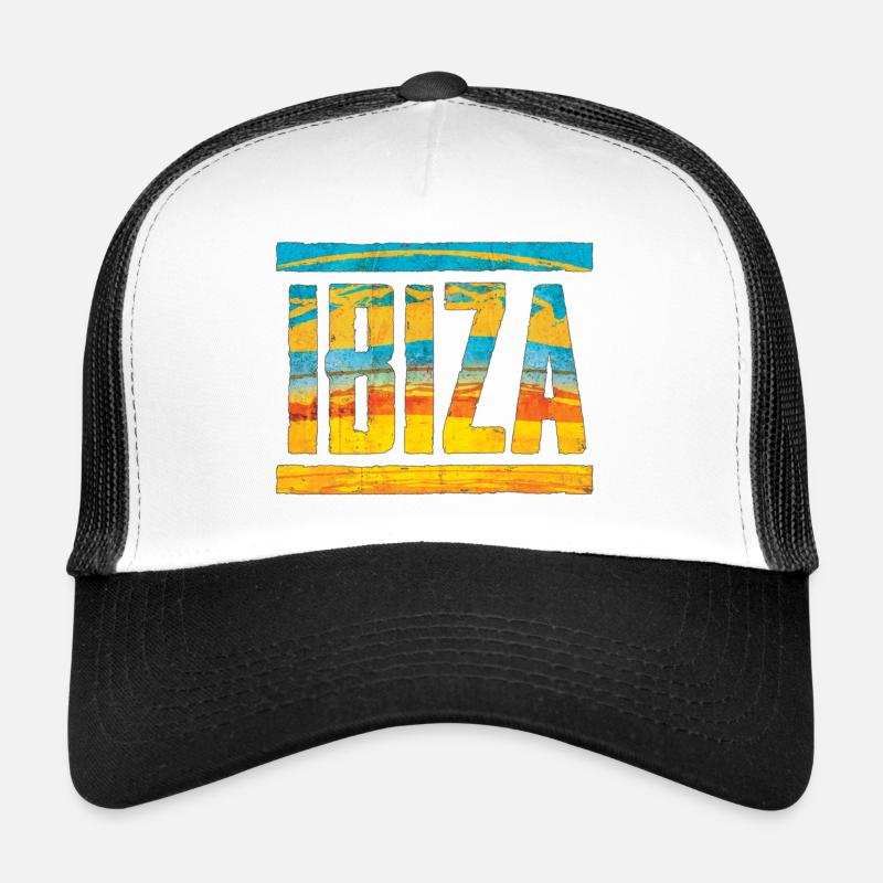 Rétro Style 1970 Lettrage IBIZA - Casquette trucker  - blanc/noir