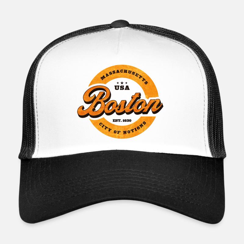 Boston Retro Circle Logo Print Trucker Cap