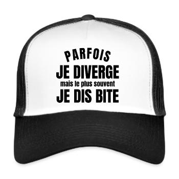 diverger, phrase drôle - Casquette trucker  - blanc/noir - Devant