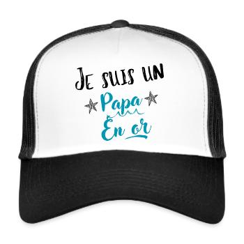 "Papa en or - Cadeau pour papa exceptionnel" - Casquette trucker  - blanc/noir - Devant
