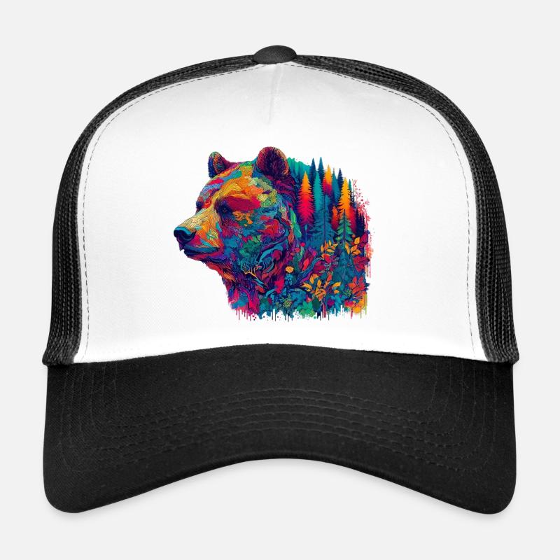 Bear decorated with a forest landscape Trucker Cap
