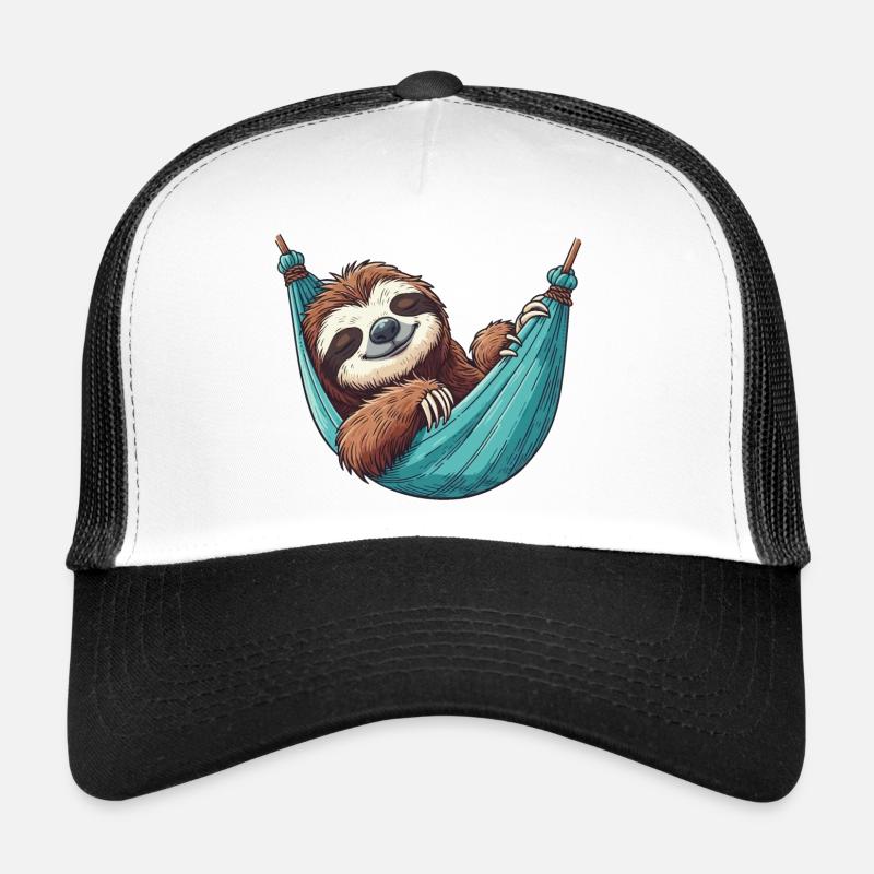 Faultier in der Hängematte Pyjama Schlaf - Trucker Cap - Weiß/Schwarz