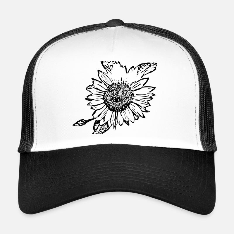 Fleur Noir Fleurs Noir Tournesol Noir Casquette trucker 