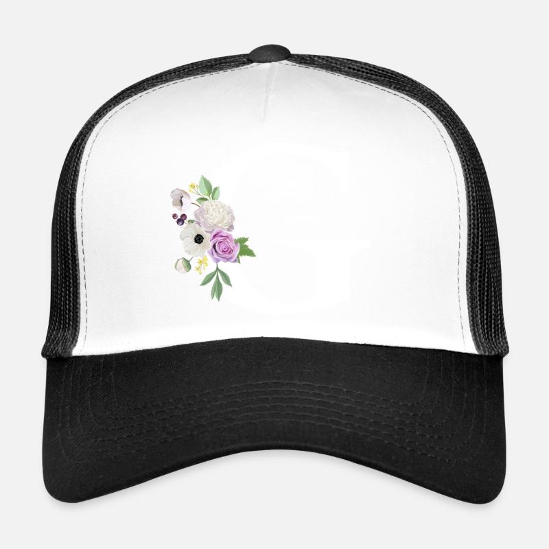 Lila Blumenbuchstabe g Trucker Cap