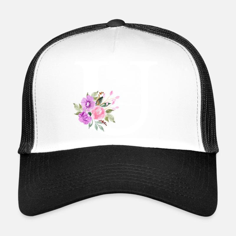 Lila Blumenbuchstabe u Trucker Cap