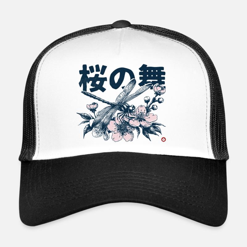 Libelle 'Tanz der Sakura' - Trucker Cap - Weiß/Schwarz