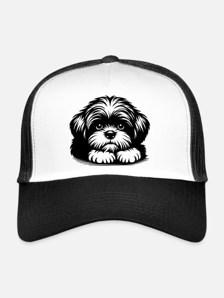 Tête de Shih Tzu avec pattes - Casquette trucker  - blanc/noir - Devant