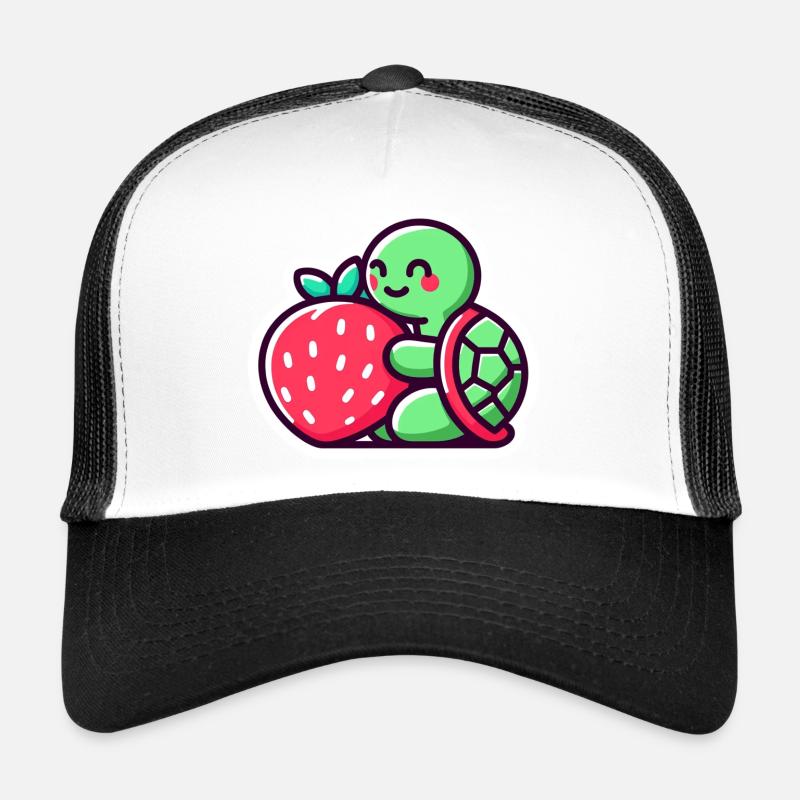 Süße Schildkröte umarmt eine süße Erdbeere Trucker Cap