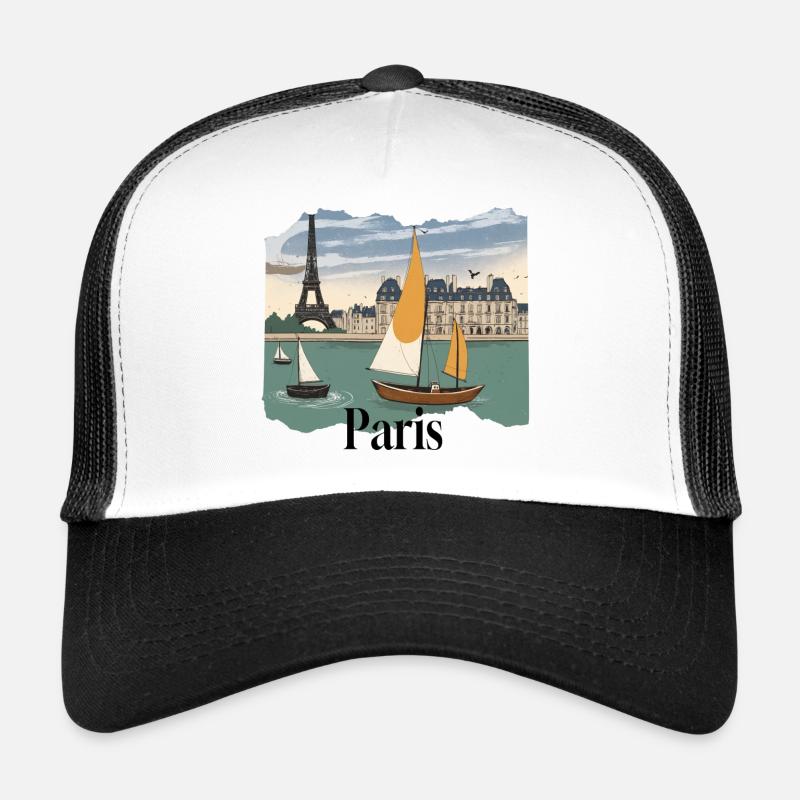 Paris Seine Vintage Segelboote - Trucker Cap - Weiß/Schwarz