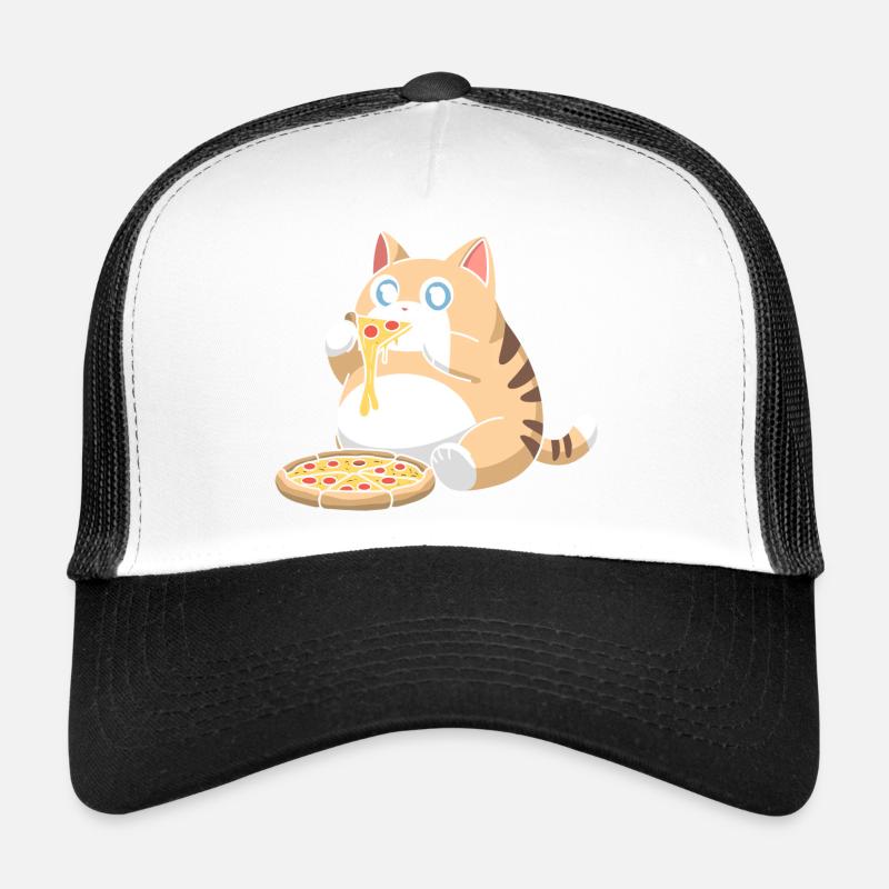 Chat potelé mignon mangeant de la pizza Casquette trucker 