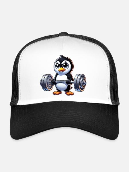 Entraînement fort Penguin Haltère Musculation - Casquette trucker  - blanc/noir - Devant