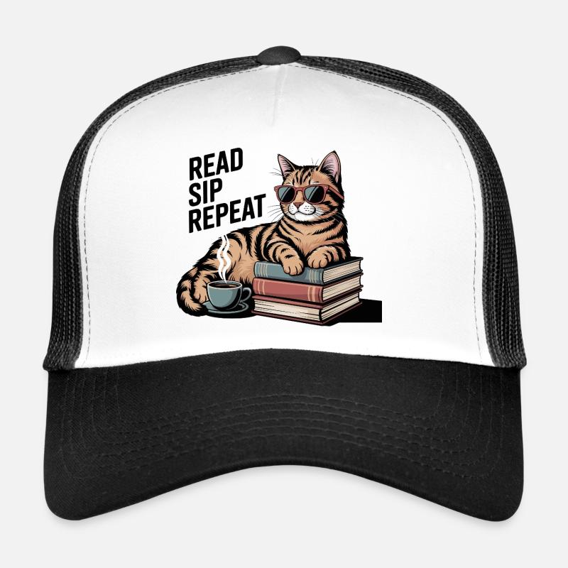 Lies Sip Repeat Cat Coffee Buch Trucker Cap