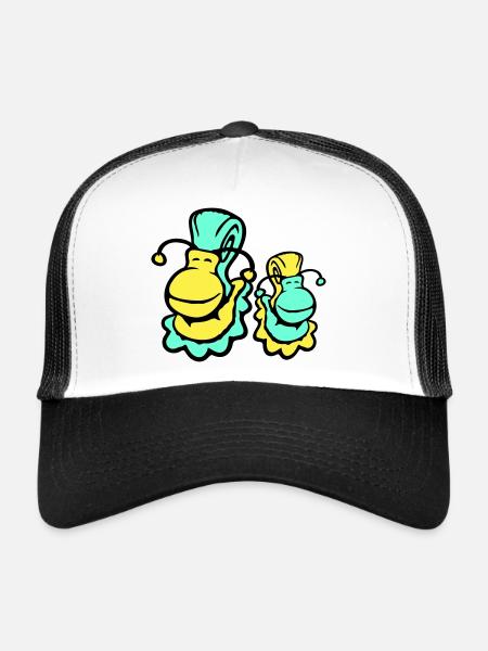 2 snail shell snails child dad mom family - Trucker Cap - white/black - Front