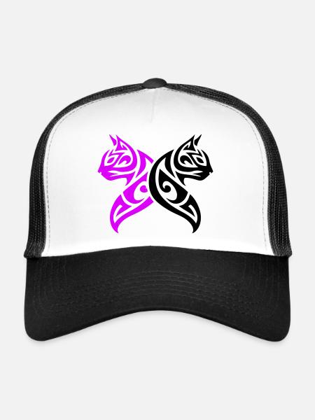Chats Tribal Cat Design - Casquette trucker  - blanc/noir - Devant