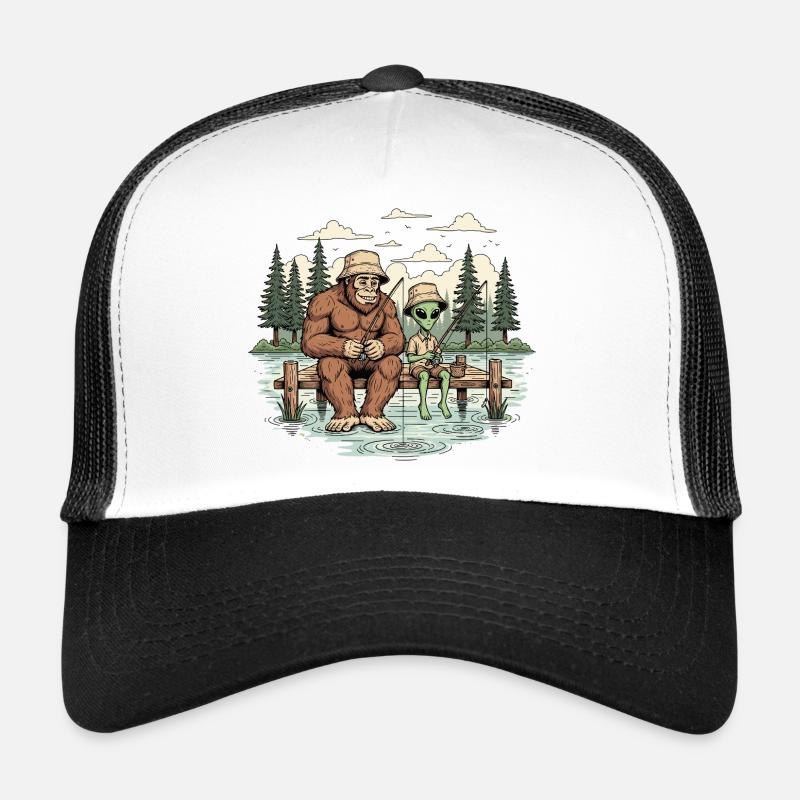Pêche, Pêcheur, Pêcheur, Pêche, Bigfoot, Alien Casquette trucker 