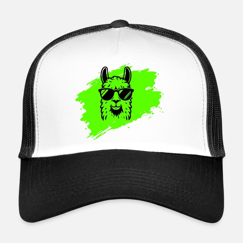 Lama oder Alpaka mit Sonnenbrille im Neonstil - Trucker Cap - Weiß/Schwarz