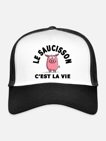 le saucisson c'est la vie humour - Casquette trucker  - blanc/noir - Devant