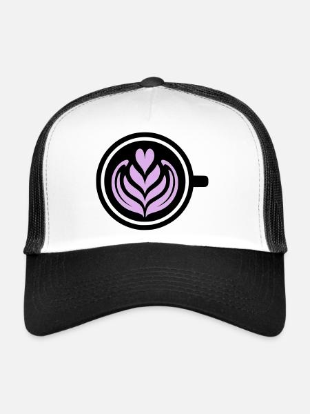 Coffee Love : Latte Art Heart Vector - Casquette trucker  - blanc/noir - Devant