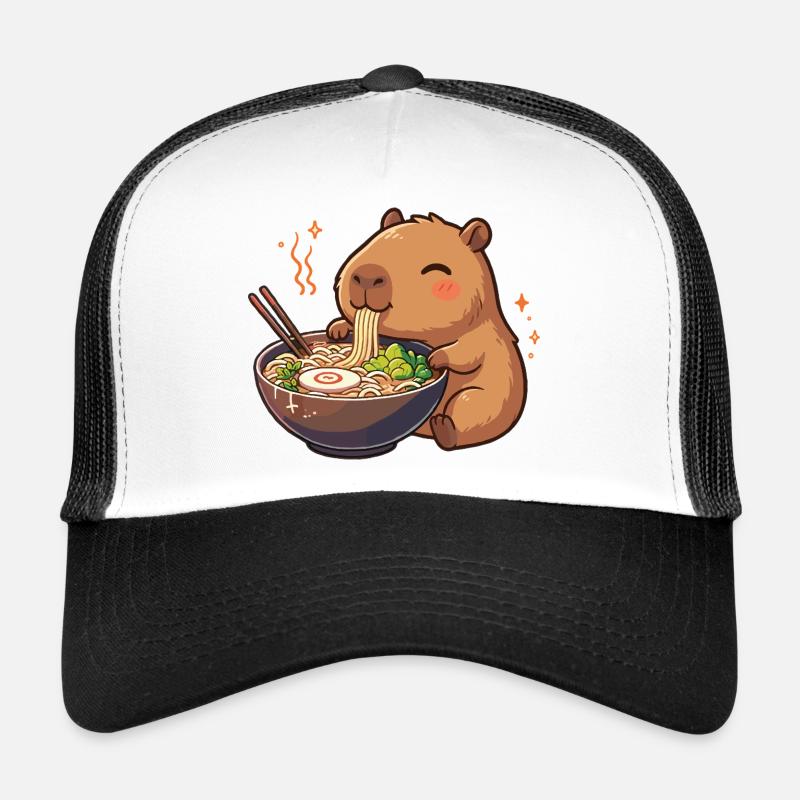Capybara mit Nudeln Ramen kawaii Capybara - Trucker Cap - Weiß/Schwarz