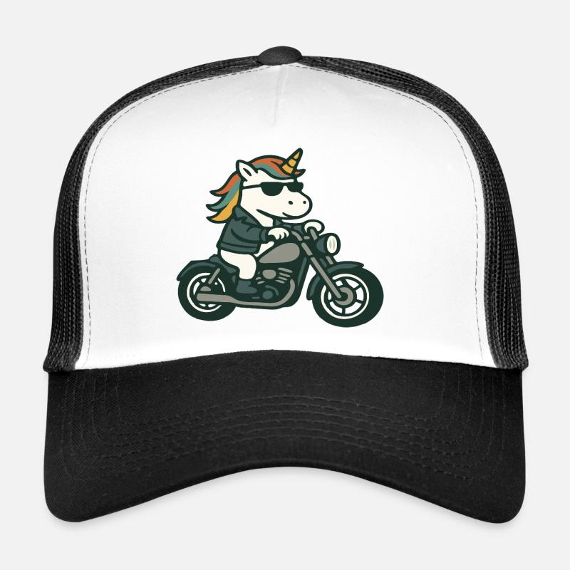 Cooler Biker Einhorn fährt Motorrad-Maskottchen-Kunst Trucker Cap