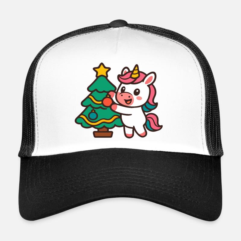 Niedlicher Einhorn-Weihnachtsbaum Trucker Cap