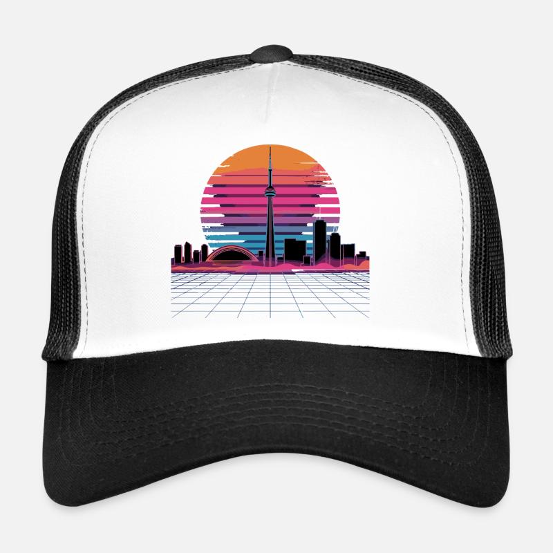 Neon Skyline Retro Sonnenuntergang Trucker Cap