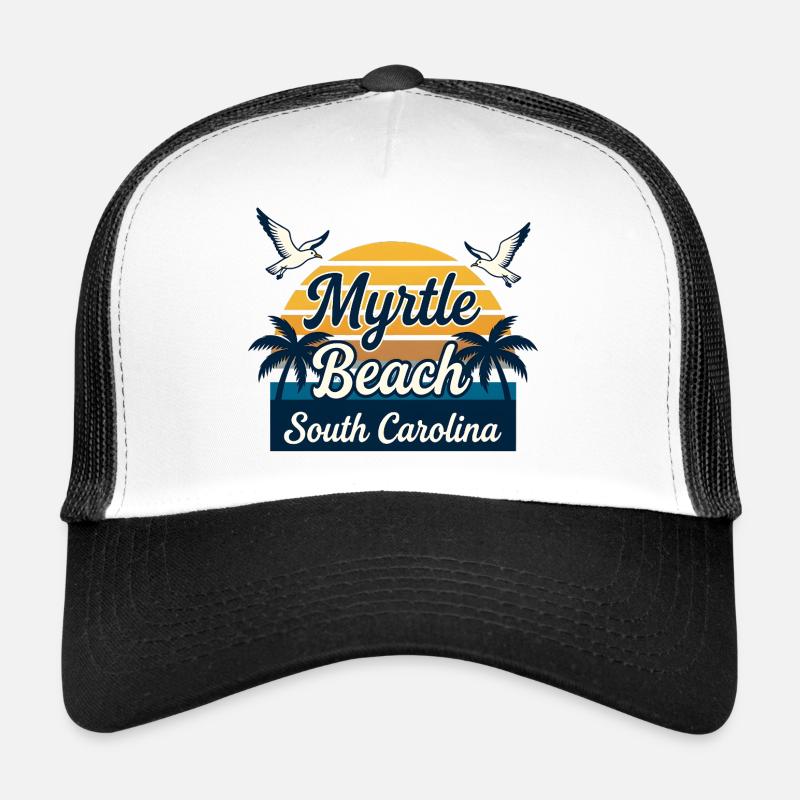 Vacances rétro au coucher de soleil à Myrtle Beach, en Caroline du Sud Casquette trucker 