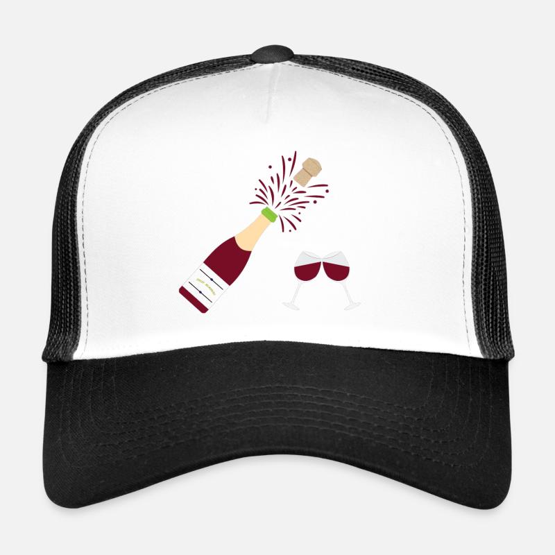 Weinflasche und Trinkgläser Trucker Cap