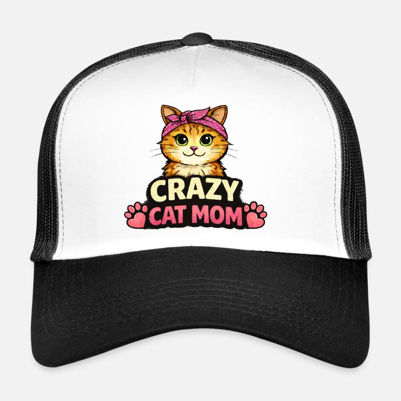 Maman Chat Folle - Casquette trucker  - blanc/noir