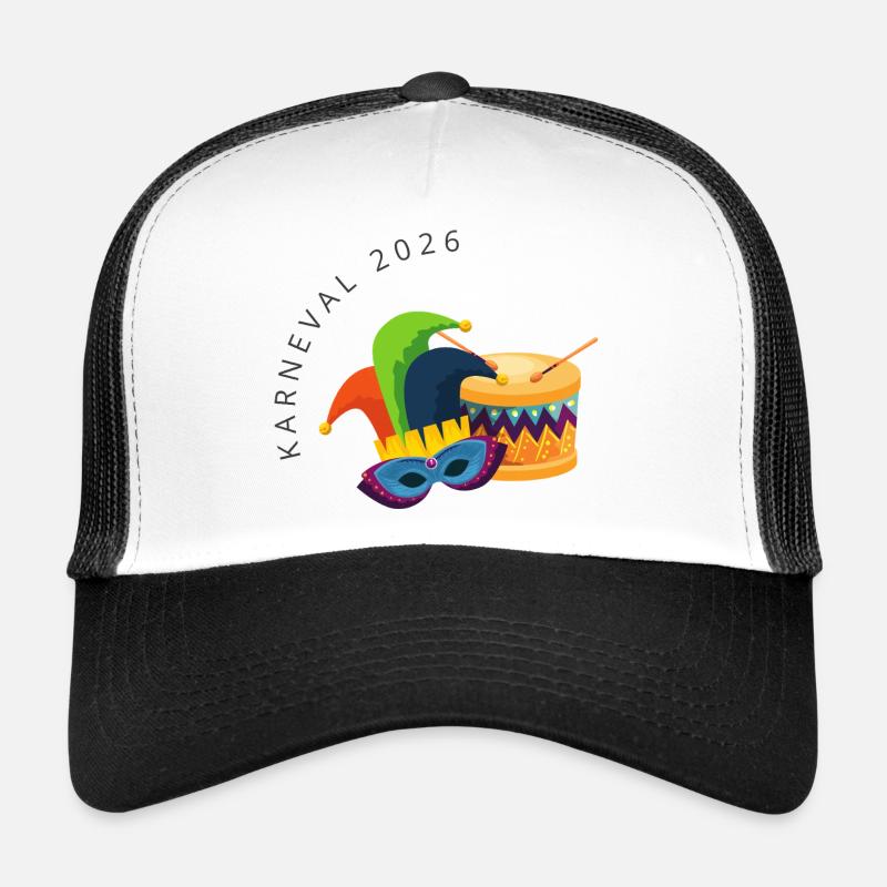 Karneval 2026 – Maske & Trommel buntes Design Trucker Cap