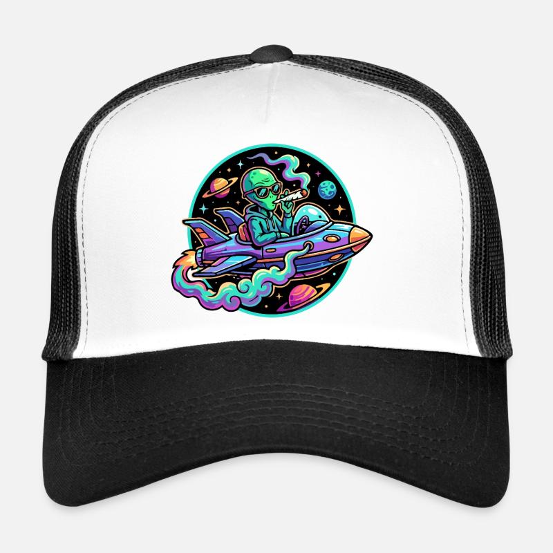 Kiffendes Alien Neon Weltraumflug Joint Motiv Trucker Cap