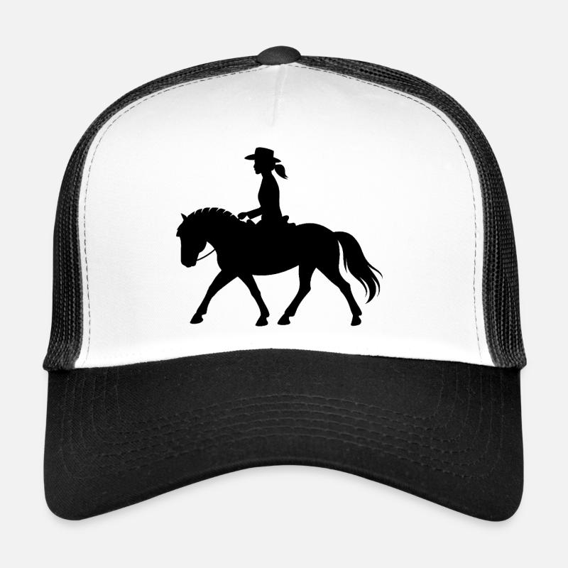 Silhouette du cavalier dans le style occidental - Casquette trucker  - blanc/noir