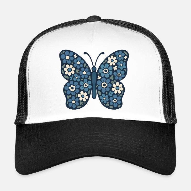 Fleurs Bleues Papillon Floral Casquette trucker 