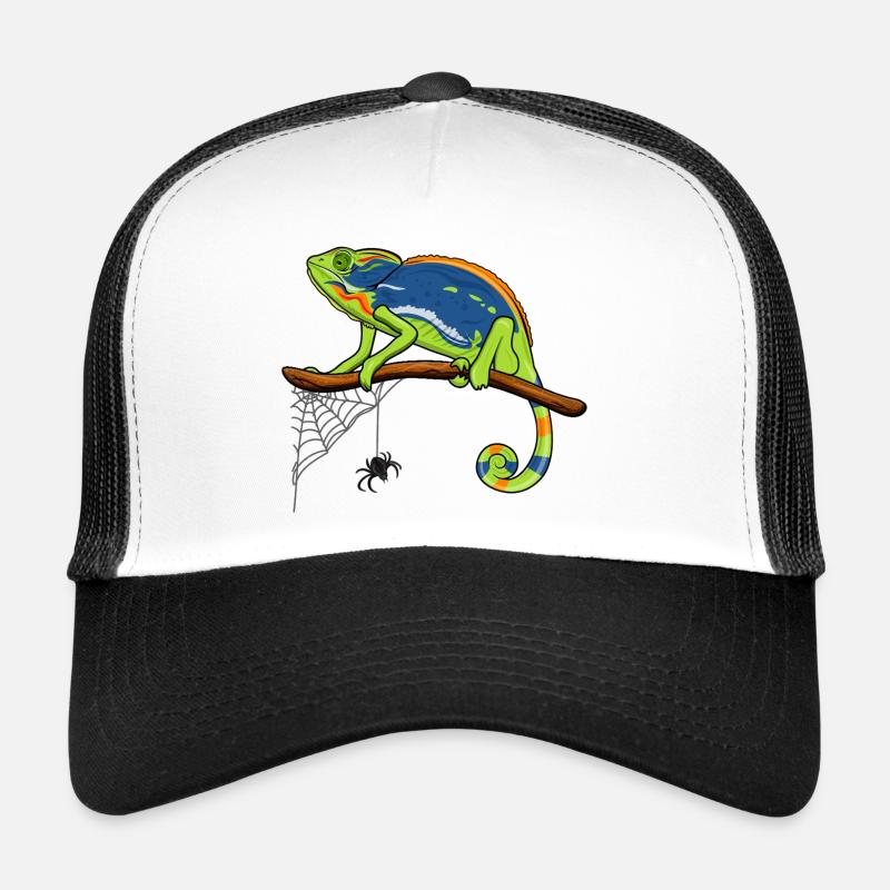 Caméléon sur la branche avec la toile d’araignée Casquette trucker 