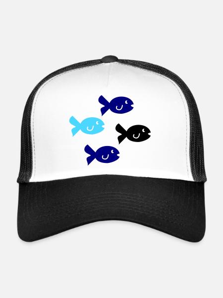 Silhouette des Poissons - Casquette trucker  - blanc/noir - Devant